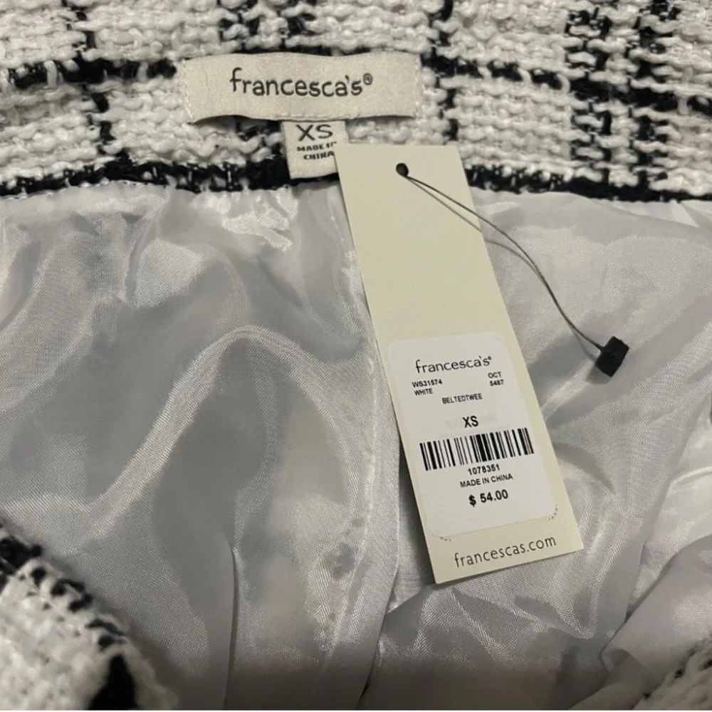 Francesca's Collections Black and White Plaid A-Line Skirt with Waist Tie NWT - Picture 5 of 6